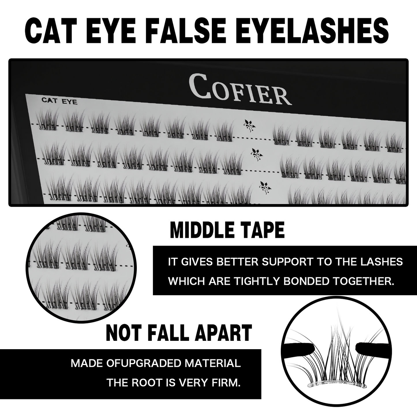 Cofier Short Cat Eye Lash Clusters 8-14mm C Curl – No Glue DIY Lashes