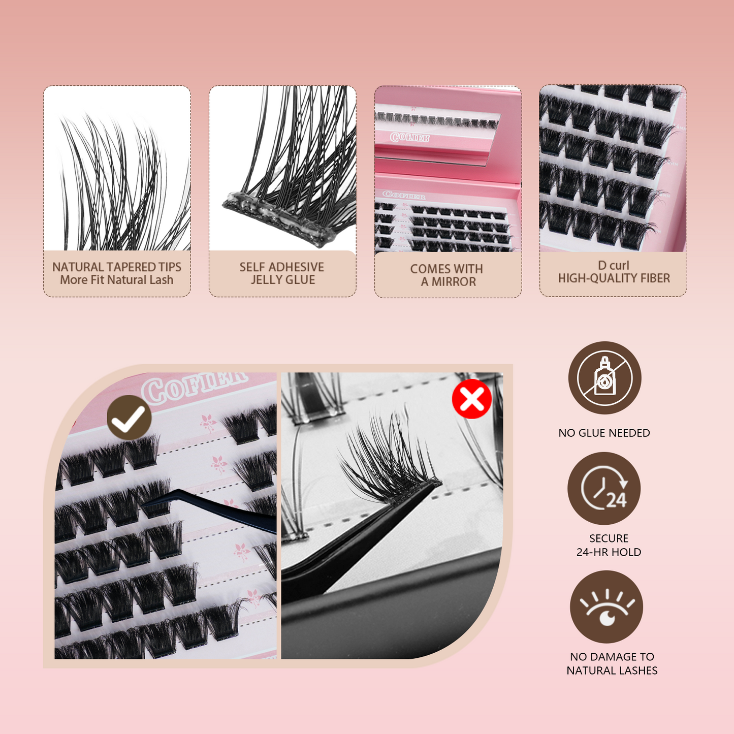 Cofier 200D Volume Lash Clusters 12-20mm C Curl – No Glue DIY Lash Kit