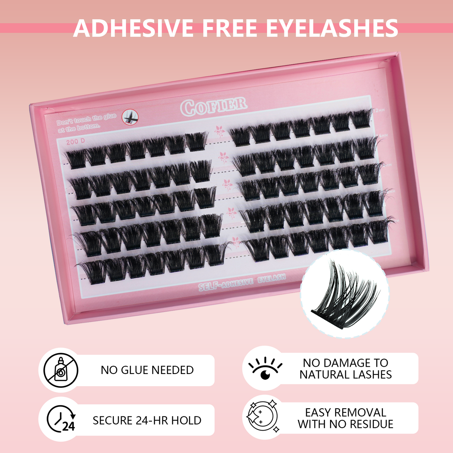 Cofier 200D Volume Lash Clusters 12-20mm C Curl – No Glue DIY Lash Kit